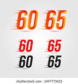 Number sixty (60) and sixty five (65) fast logo. Speed design concept. Element for poster, banner, cards, t-shirt. Colorful vector