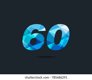 Number sixty 60 Logo Icon, filled with geometric pattern. polygon letter. Vector Element.