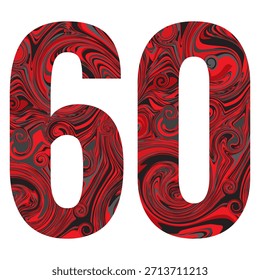 Number Sixty With Abstract Black And Red Pattern