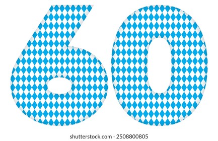 Number Sixty With Bavarian Oktoberfest Seamless Pattern Vector Illustration. Number 60 Isolated On A White Background
