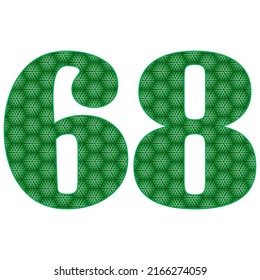 Number Sixty Eight With Leaves Pattern Vector Illustration. Green Number 68 With Ecological Texture Isolated On A White Background
