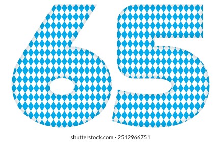 Number Sixty Five With Bavarian Oktoberfest Seamless Pattern Vector Illustration. Number 65 Isolated On A White Background
