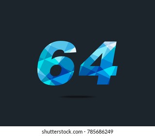 Number sixty four 64 Logo Icon, filled with geometric pattern. polygon letter. Vector Element.