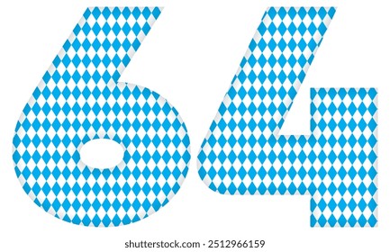 Number Sixty Four With Bavarian Oktoberfest Seamless Pattern Vector Illustration. Number 64 Isolated On A White Background
