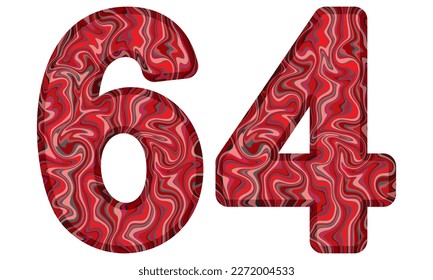 Número Sesenta Y Cuatro Con Ilustración Del Vector De Textura De Mármol Líquido. Número 64 Aislado En Un Fondo Blanco
