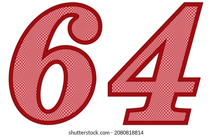 Number Sixty Four With Square Pattern Vector Illustration. Number 64 With Square Texture Isolated On A White Background
