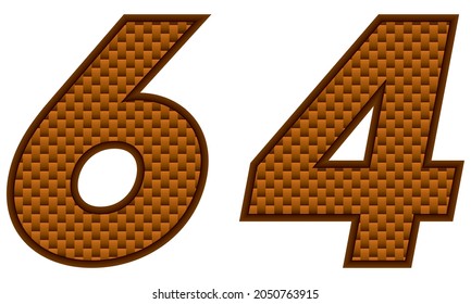 Number Sixty Four Vector Illustration. Orange Patterned Number 64 Isolated On A White Background
