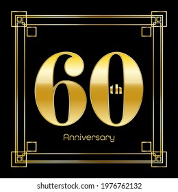 Number Sixty Logo Design With Square Ornament, luxury golden design, anniversary concept, vector illustration