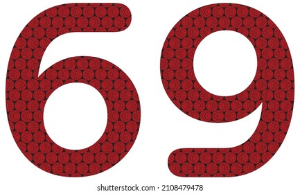 Number Sixty Nine With Abstract Spheres Pattern Vector Illustration. Red And Black Number 69 Isolated On A White Background
