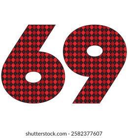 Number Sixty Nine With Argyle Pattern Vector Illustration. Number 69 Isolated On A White Background
