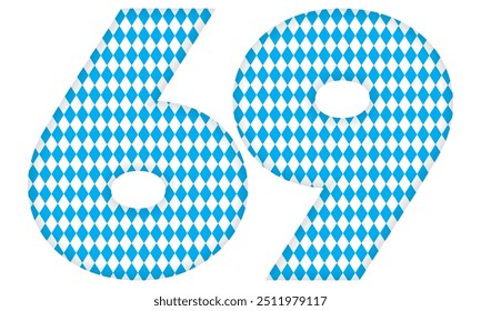 Number Sixty Nine With Bavarian Oktoberfest Seamless Pattern Vector Illustration. Number 69 Isolated On A White Background
