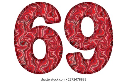 Number Sixty Nine With Liquid Marble Texture Vector Illustration. Number 69 Isolated On A White Background
