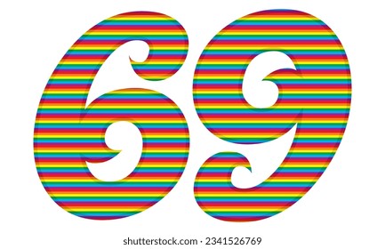 Number Sixty Nine With Rainbow Colors Pattern Vector Illustration. Number 69 In LGBT Flag Colors