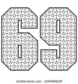 Number Sixty Nine With Soccer Ball Pattern Vector Illustration. Number 69 With Football Ball Pattern Isolated On A White Background

