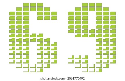 Number Sixty Nine Vector Illustration. Green Number 69 Isolated On A White Background
