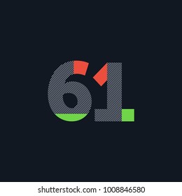 Number sixty one 61 Logo Icon, filled with line pattern. Vector 

