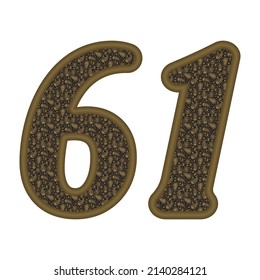 Number Sixty One With Arabian Style Arabesque Pattern Eastern Ethnic Ornament. Number 61 Isolated On A White Background
