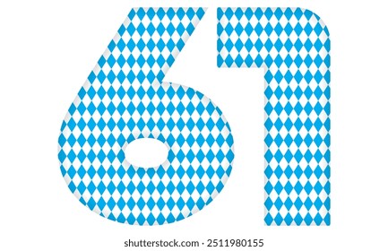 Number Sixty One With Bavarian Oktoberfest Seamless Pattern Vector Illustration. Number 61 Isolated On A White Background
