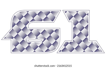 Number Sixty One With Dotted Pattern Vector Illustration. Blue Number 61 Isolated On A White Background
