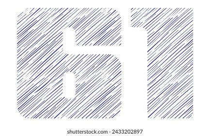 Number Sixty One With Hand Drawn Pattern Vector Illustration. Number 61 With Line Pattern Isolated On A White Background
