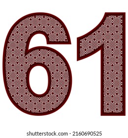 Number Sixty One With Islamic Pattern Vector Illustration. Number 61 With Arabic Pattern Isolated On A White Background
