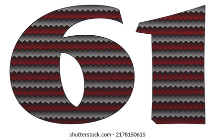 Number Sixty One With Jersey Pattern Vector Illustration. Number 61 Isolated On A White Background
