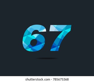 Number sixty seven 67 Logo Icon, filled with geometric pattern. polygon letter. Vector Element