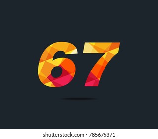 Number sixty seven 67 Logo Icon, filled with geometric pattern. polygon letter. Vector Element.

