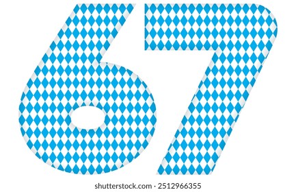 Number Sixty Seven With Bavarian Oktoberfest Seamless Pattern Vector Illustration. Number 67 Isolated On A White Background
