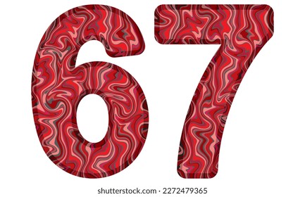 Number Sixty Seven With Liquid Marble Texture Vector Illustration. Number 67 Isolated On A White Background
