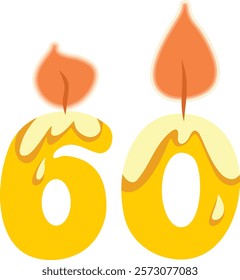 
Number Sixty Shaped Candle Vector Cartoon Design Illustration. Numerical designed celebratory decor for birthday event 
