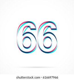 Number Sixty- six, 66 hand drawn with blue and pink highlighters, isolated on a blank background.
Vector illustration, easy to edit, manipulate, resize or colorize.