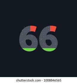 Number sixty six 66 Logo Icon, filled with line pattern. Vector 

