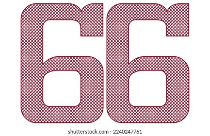 Número Sesenta Y Seis Con Ilustración Abstracta Del Vector De Patrón. Número 66 Aislado En Un Fondo Blanco
