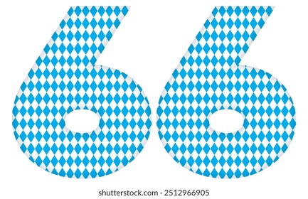 Number Sixty Six With Bavarian Oktoberfest Seamless Pattern Vector Illustration. Number 66 Isolated On A White Background
