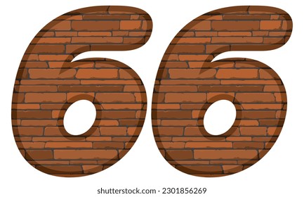 Nummer 66 in Brick Style Vektorgrafik. Nummer 66 mit Ziegelstruktur einzeln auf weißem Hintergrund