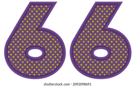 Number Sixty Six With Star Shaped Pattern Vector Illustration. Number 66 With Star Texture Isolated On A White Background
