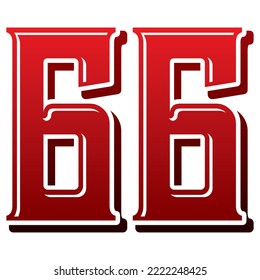 Number Sixty Six Vector Illustration. Number 66 Isolated On A White Background
