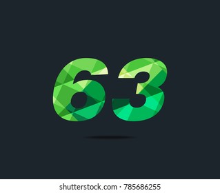 Number sixty three 63 Logo Icon, filled with geometric pattern. polygon letter. Vector Element.