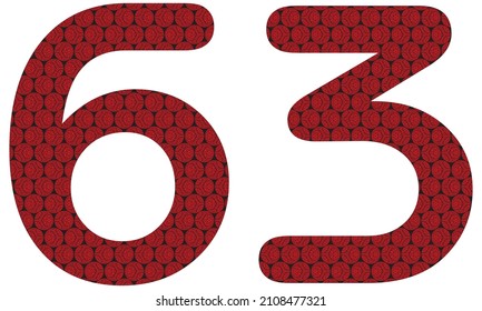 Number Sixty Three With Abstract Spheres Pattern Vector Illustration. Red And Black Number 63 Isolated On A White Background
