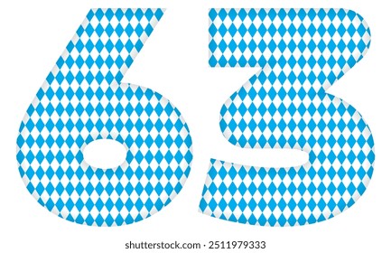 Number Sixty Three With Bavarian Oktoberfest Seamless Pattern Vector Illustration. Number 63 Isolated On A White Background
