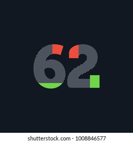 Number sixty two 62 Logo Icon, filled with line pattern. Vector 

