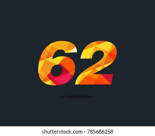 Number sixty two 62 Logo Icon, filled with geometric pattern. polygon letter. Vector Element.