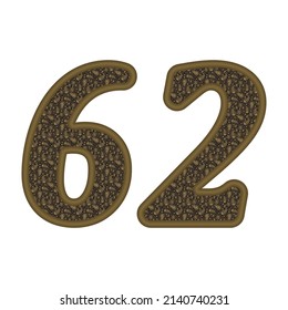 Número Sesenta Y Dos Con El Estilo Árabe Patrón Árabe Ornamento Étnico Oriental. Número 62 Aislado En Un Fondo Blanco
