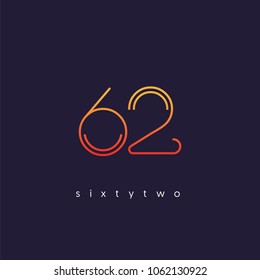 Number sixty two, Digit 62 Logo Icon vector template.