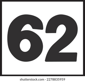 Number  sixty two isolated on white background vector illustration. 62