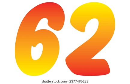 Number Sixty Two Isolated On A White Background. Number 62 Vector Illustration