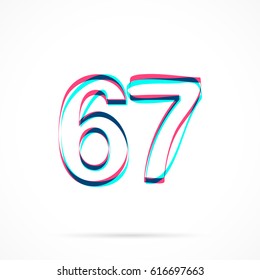 Number Sixty-seven, 67 hand drawn with blue and pink highlighters, isolated on a blank background.
Vector illustration, easy to edit, manipulate, resize or colorize.