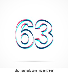 Number Sixty-three, 63 hand drawn with blue and pink highlighters, isolated on a blank background.
Vector illustration, easy to edit, manipulate, resize or colorize.