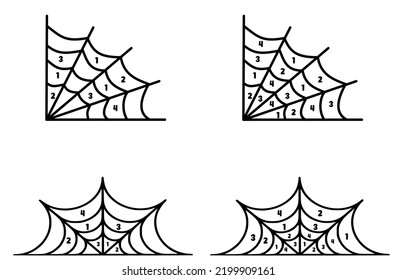 Number Spider Web Sudoku SPIDOKU. Halloween Puzzle With Four Sections And Four Rings. Solution included.
